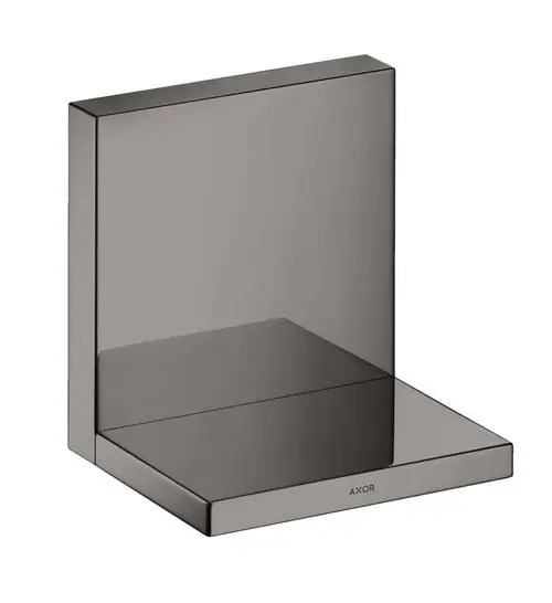 Schwarze Ablage mit rechteckiger Form und glatter Oberfläche, montiert an einer Wand. Logo der Marke AXOR auf der Vorderseite sichtbar.